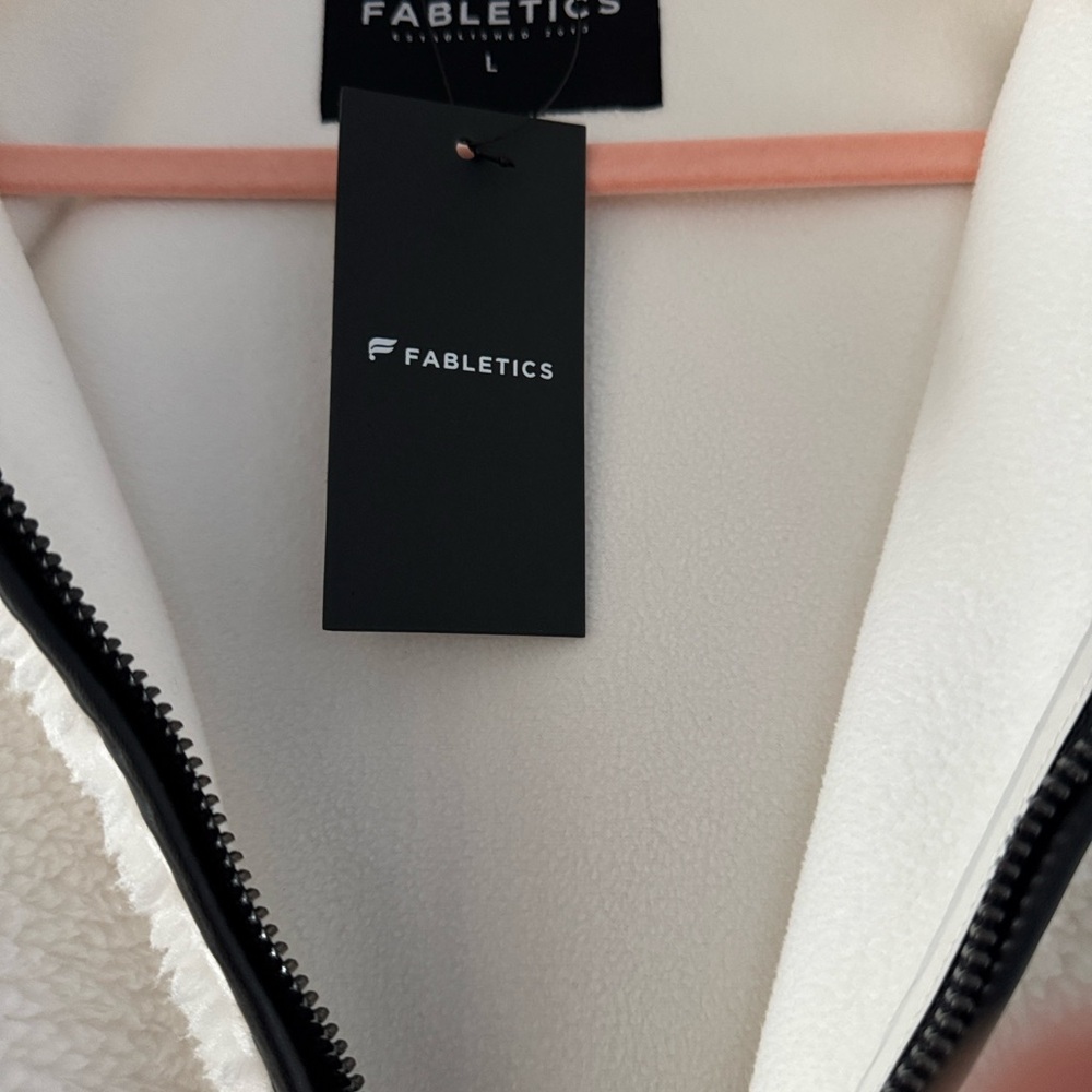 Fabletics Cream Sherpa Jacket with Black Piping - Picture 2 of 7